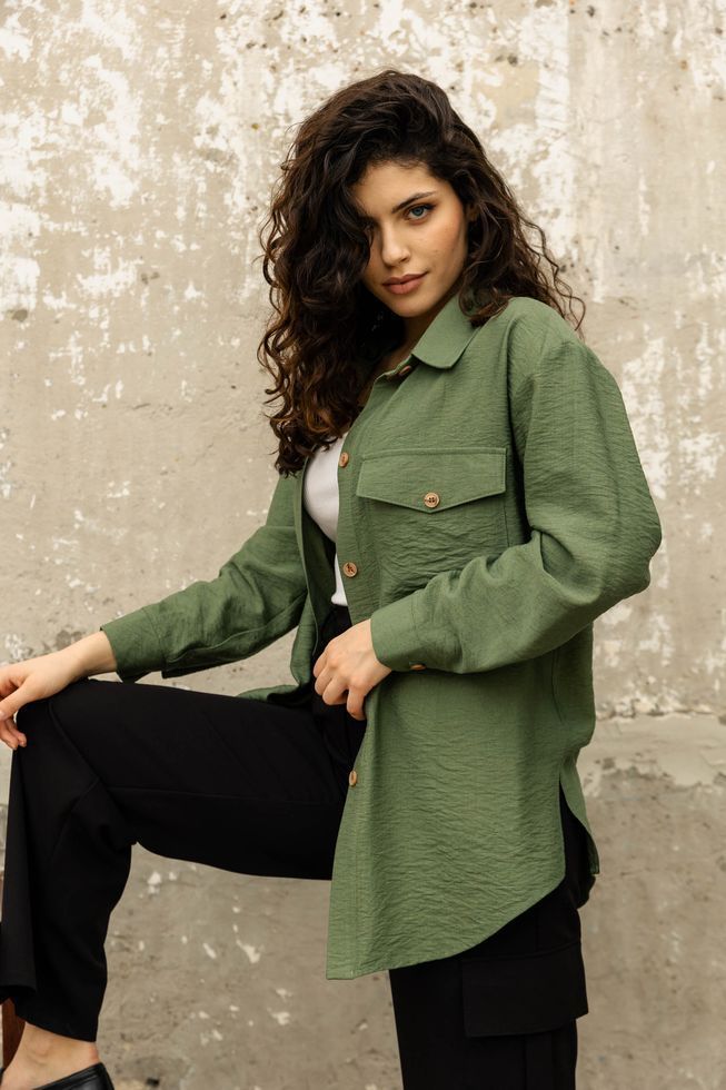 Женская Легкая Рубашка Прямого Фасона из Льна Кофейная S-M, L-XL, 2XL-3XL 6197 фото