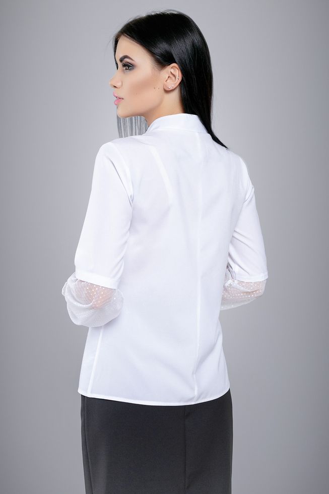 Ніжна Блуза з Рукавами з Сітки Біла М-2XL