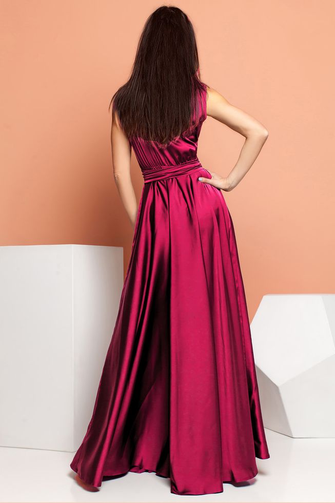 Струящееся Шелковое Платье Длинное на запах Винное р.S, М, L, XL