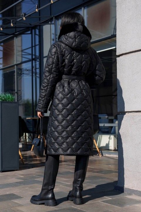 Женское Зимнее Пальто с Капюшоном и Опушкой Черное S-M, L-XL, L-XL
