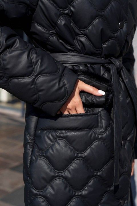 Жіноче Зимове Пальто з Капюшоном та Опушкою Чорне S-M, L-XL