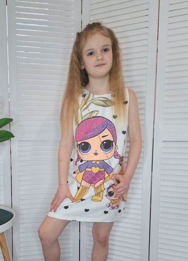 Сарафан с Сумочкой для Девочки Молочный Кукла LOL Супер Биби Рост 98-140 см