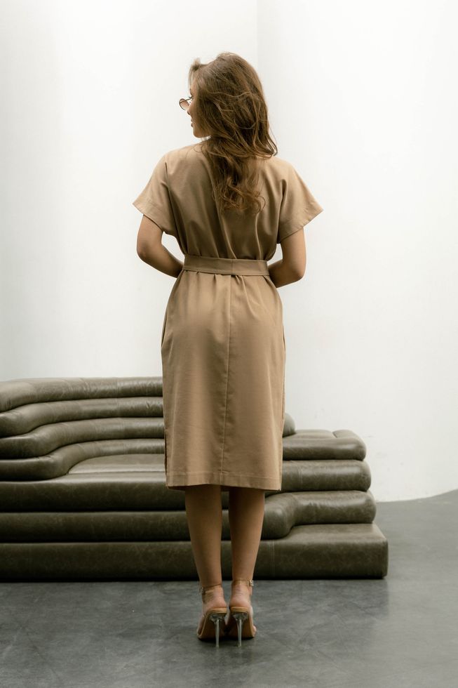 Коротка Елегантна Сукня з Льону під Пояс Біла S-M, L-XL, 2XL-3XL, 2XL-3XL