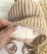 Теплая Шапка для Новорожденных Хлопковая Пряжа на Махре Sweety Бежевая ОГ 38-40 см, 40-44, 40-44