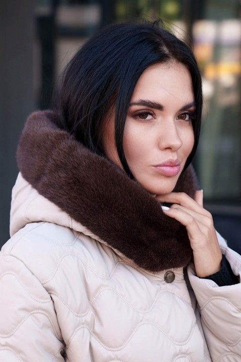 Жіноче Зимове Пальто з Капюшоном та Опушкою Мокко S-M, L-XL, L-XL
