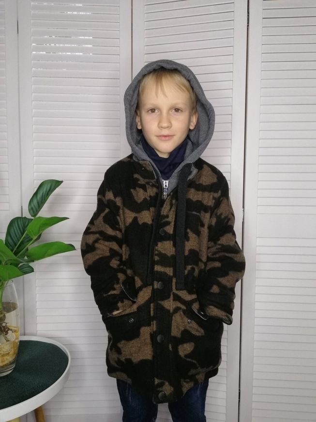 Камуфляжнoе Шерстяное Пальто для Мальчика Демисезон Хаки Р. 32, 34, 36, 40, 42