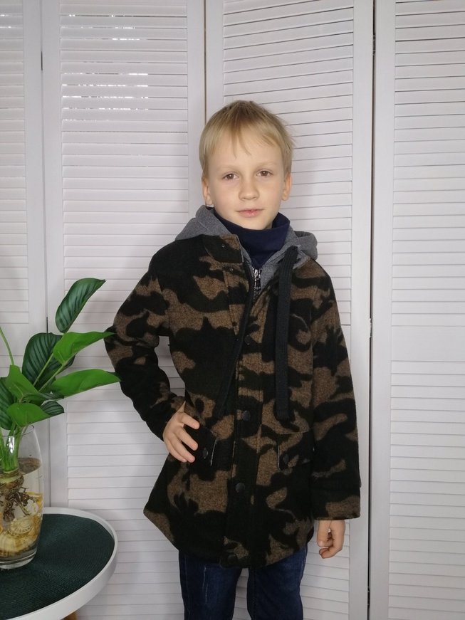 Камуфляжне Вовняне Пальто для Хлопчика Демісезон Хакі Р. 32-42