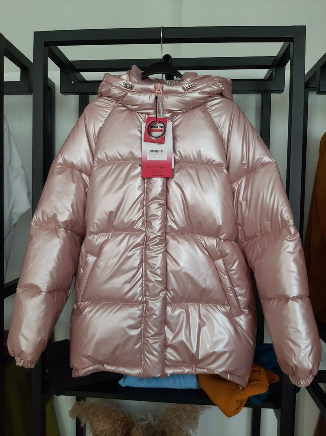 Блестящая Женская Куртка Зимняя с Капюшоном Розовая р.42, 44, 44