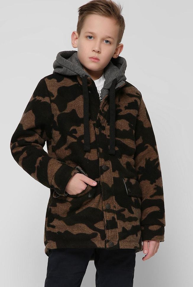 Камуфляжне Вовняне Пальто для Хлопчика Демісезон Хакі Р. 32-42