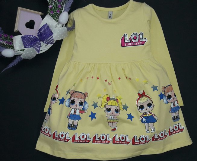 Платье с Длинным Рукавом для Девочки Куколки LOL Жёлтое Рост 92-98 см