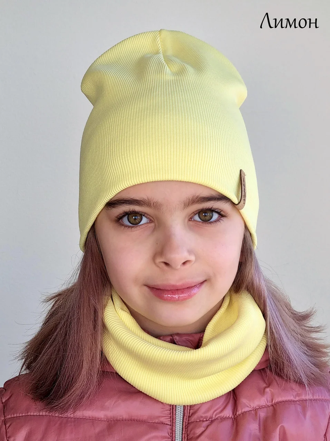 Комплект Шапка Хомут Рубчик Sunshine для Девочки Демисезон ОГ 52-55 см (5-9 лет)