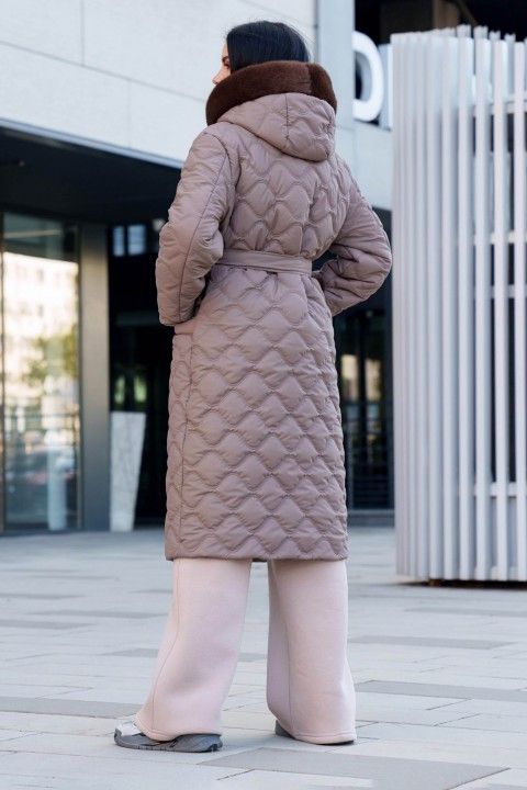 Жіноче Зимове Пальто з Капюшоном та Опушкою Бежеве S-M, L-XL, L-XL