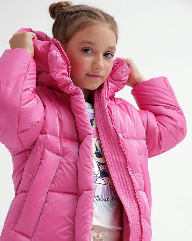 Удлиненная Зимняя Куртка для Девочек Экопух Малиновая Р. 30-44