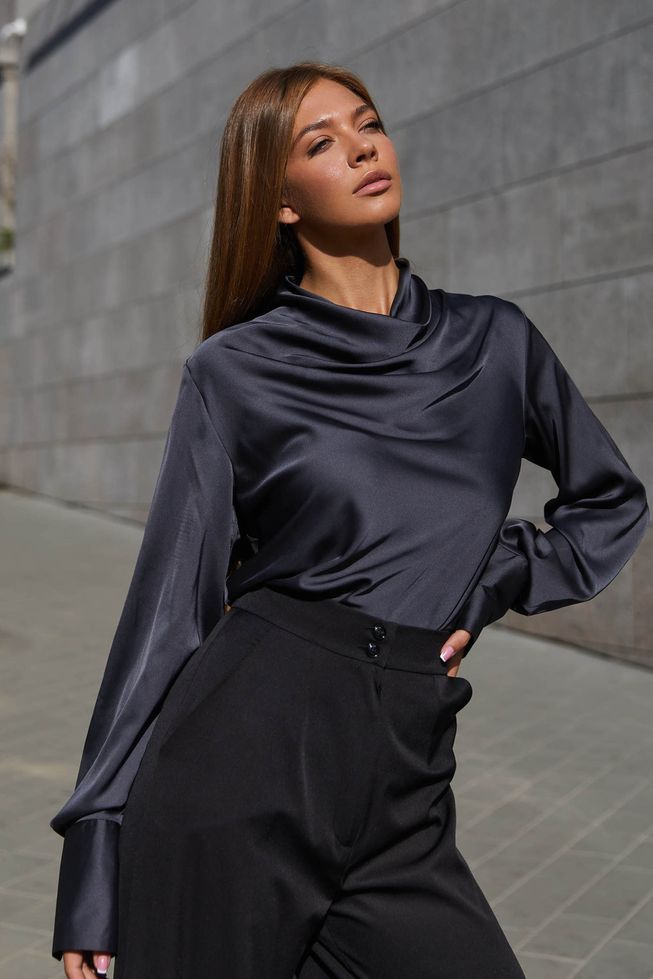 Восхитительная Шелковая Блуза с Воротником Хомут Черная р.S, M, L, XL