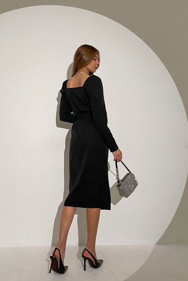 Деловое Нарядное Платье Миди под Пояс Черное р.S, M, L, XL, XL