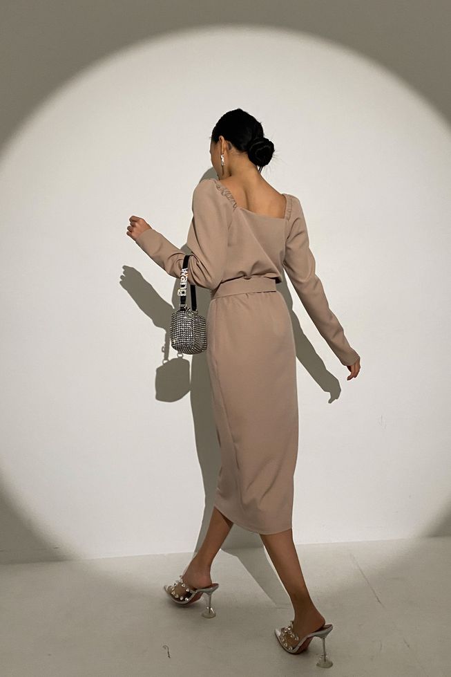 Деловое Нарядное Платье Миди под Пояс Черное р.S, M, L, XL