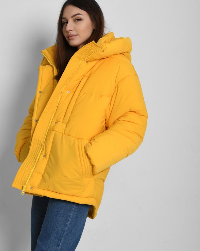 Желтая Зимняя Куртка Кокон с Капюшоном Женская р.42, 44, 46, 48, 48