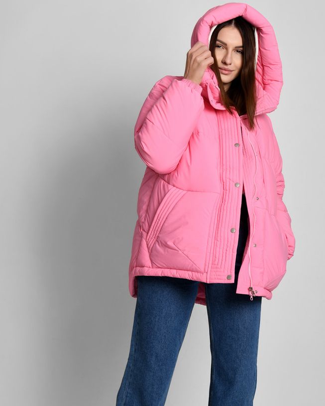 Розовая Зимняя Куртка Кокон с Капюшоном Женская р.42, 44, 46, 48, 48