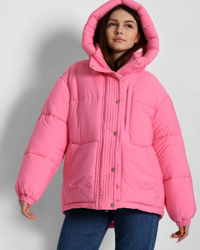 Розовая Зимняя Куртка Кокон с Капюшоном Женская р.42, 44, 46, 48, 48