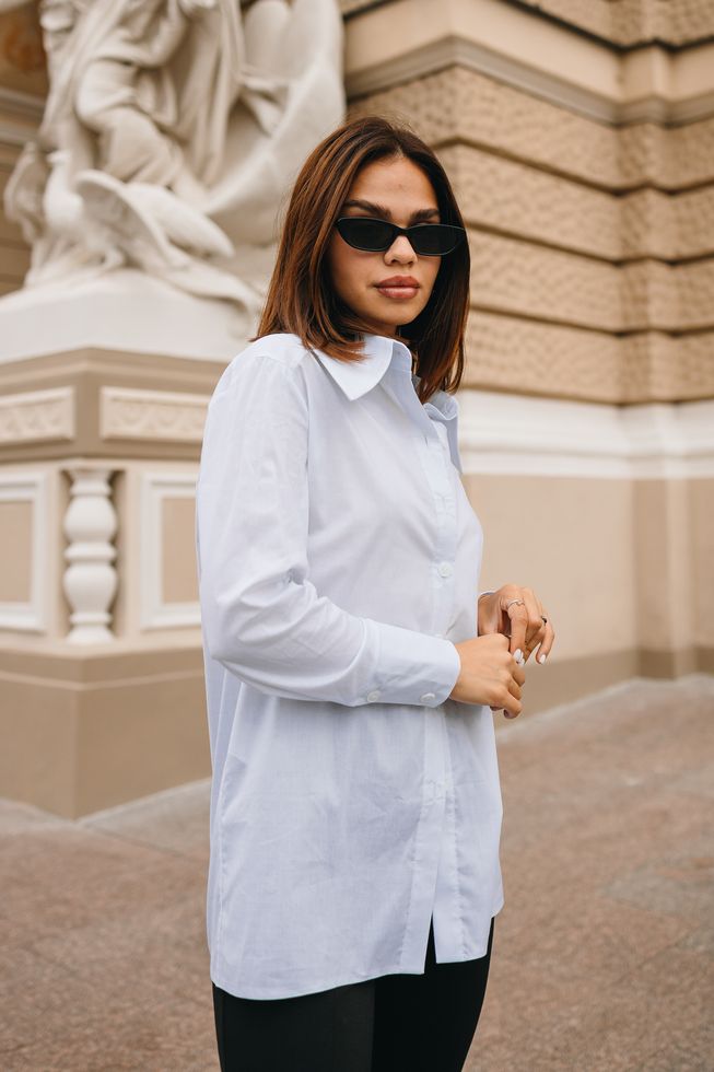 Белая Женская Рубашка Прямая из Стрейч Коттона S-M, L-XL, L-XL