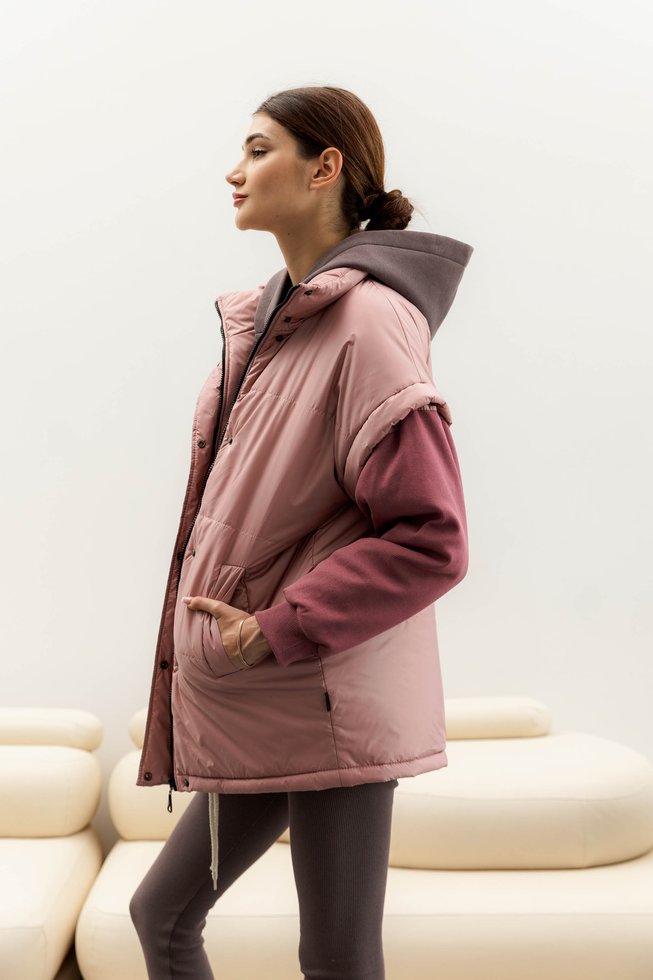 Утеплена Куртка Жилет (рукава відстібаються) Рожева S-M, L-XL, 2XL-3XL