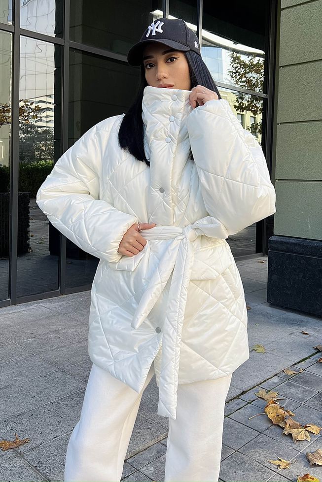 Белая Стеганная Куртка Зимняя Женская Оверсайз р.S-M, L-XL, L-XL