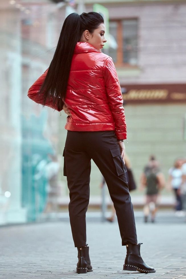 МегаСтильная Куртка-Косуха Лакова на Синтепухе Червона S, M, L, XL