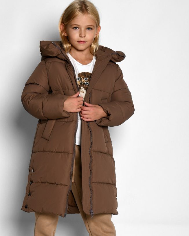 Теплая Детская Пуховая Куртка для Девочки Графит Р.30-44