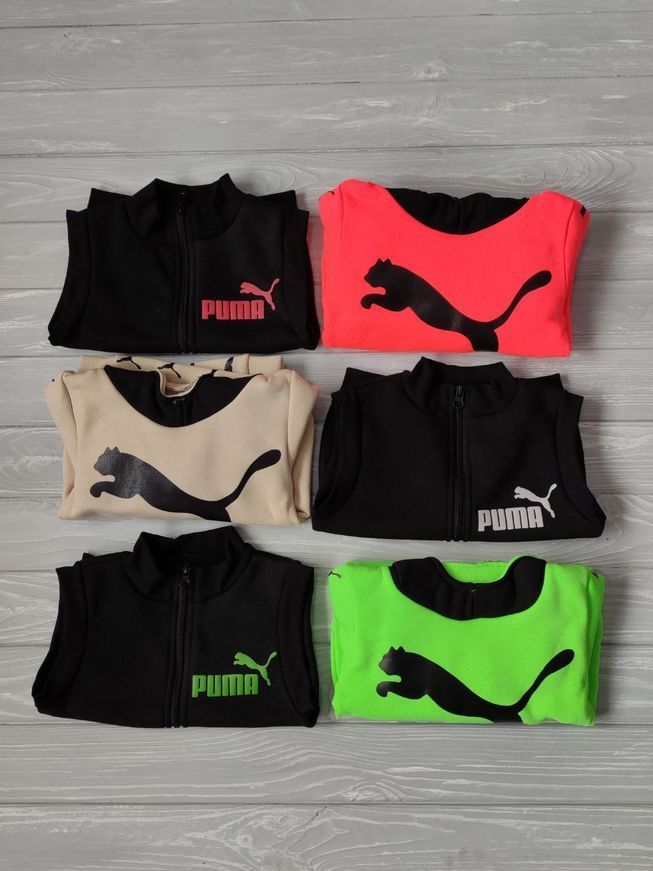 Детский Спортивный Костюм Тройка Тёплый в Стиле Puma Розовый Неон Рост 80-110 см У-1004 фото