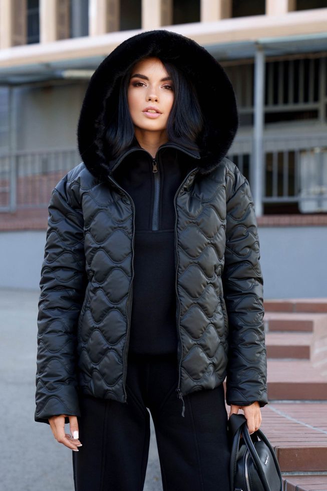 Короткая Женская Зимняя Куртка с Меховым Капюшоном Мокко S-M, L-XL, L-XL