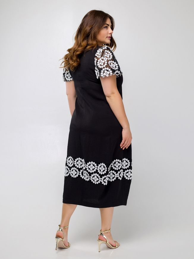 Черное Платье Большого Размера Длинное Летнее с Вышивкой р.50, 52