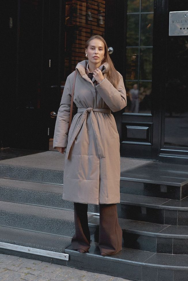 Зимняя Куртка-Пальто Премиум Качества Бежевое S-M, L-XL, 2XL-3XL 6057 фото