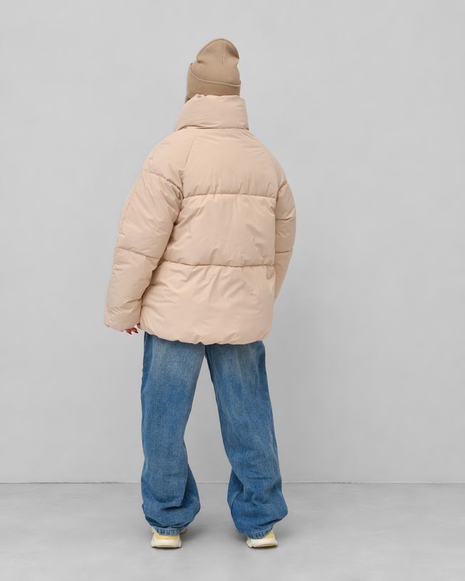 Женский Короткий Пуховик Зимний в Спортивном Стиле Бежевый р.42, 44, 46, 48 5028 фото