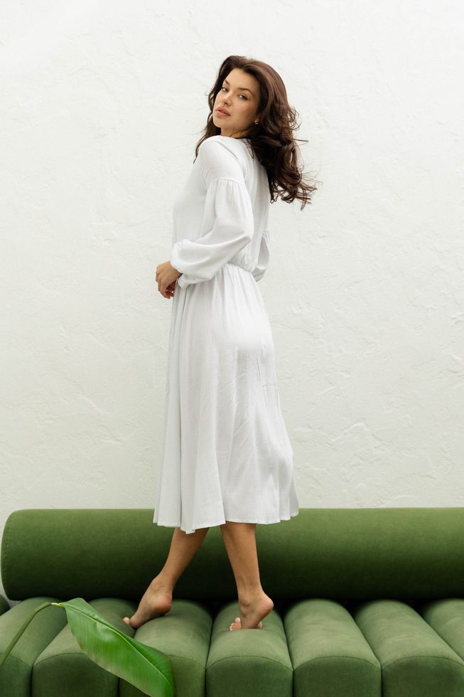 Романтична Сукня Міді з пишними рукавами та розрізами Бежева S-M, L-XL, 2XL-3XL, 2XL-3XL
