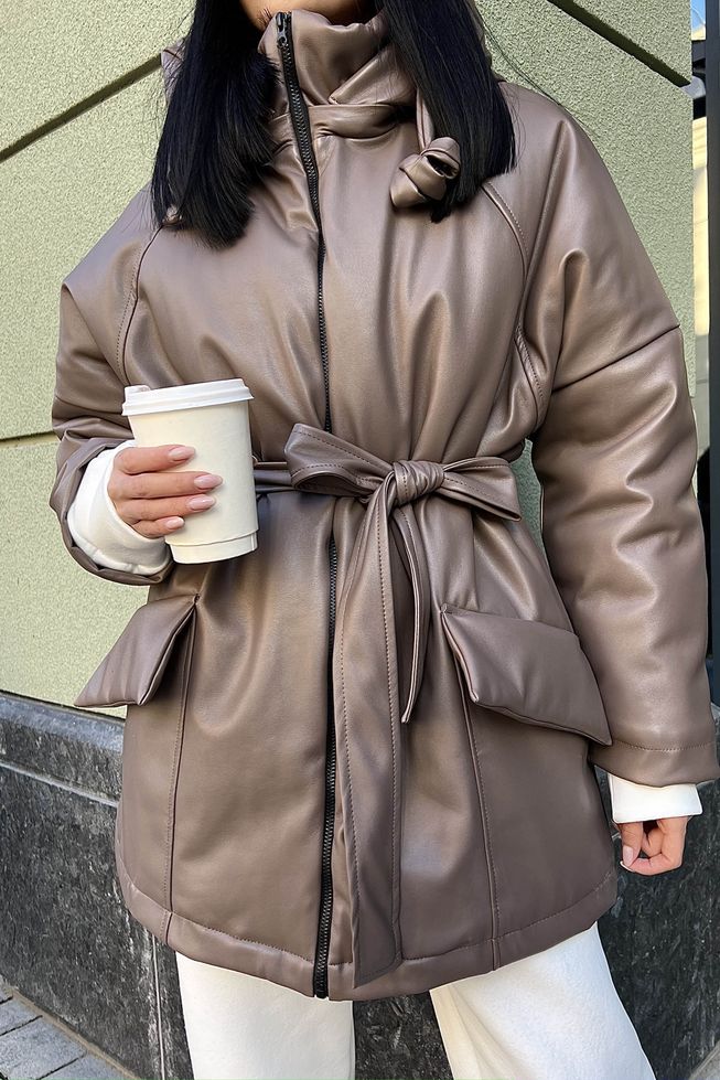 Тепла Зимова Куртка з Екошкіри Жіноча з Капюшоном Біла р.S-M, L-XL, L-XL