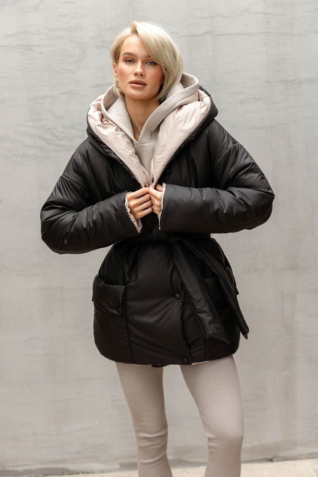Зимова Двостороння Куртка з Капюшоном Жіноча Чорна/Рожева S-M, L-XL, L-XL