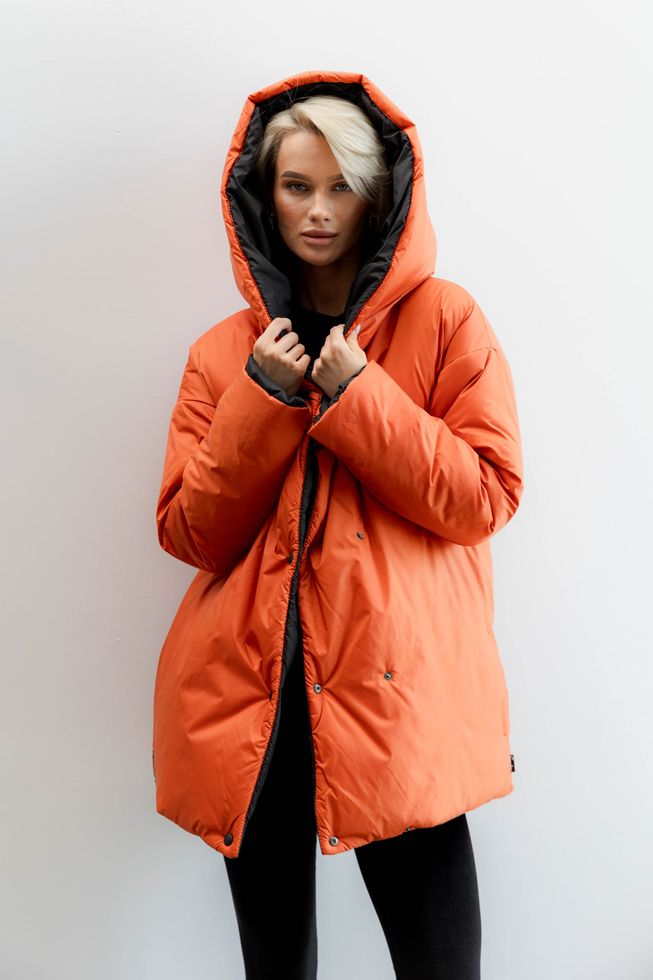Зимняя Двухсторонняя Куртка с Капюшоном Женская Черная/Розовая S-M, L-XL, L-XL