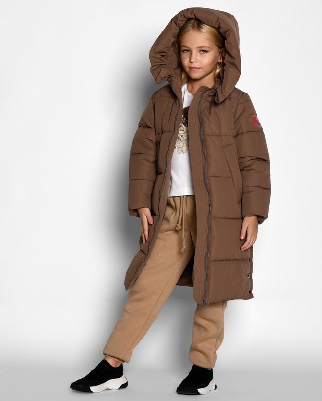 Теплая Детская Пуховая Куртка для Девочки Капучино Р.30-44