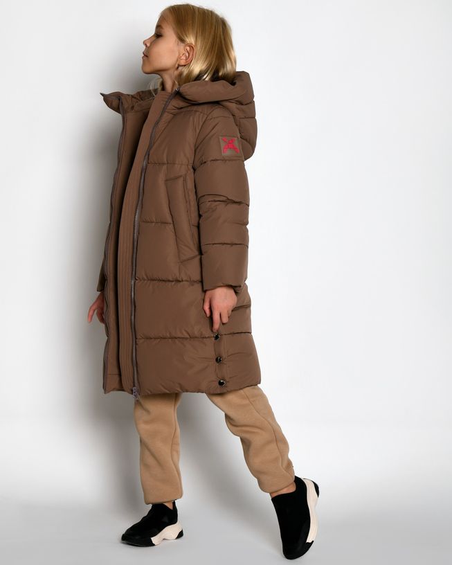 Теплая Детская Пуховая Куртка для Девочки Капучино Р.30-44