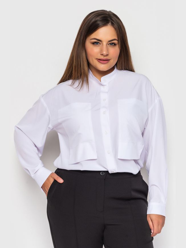 Жіноча Біла Блуза Великого Розміру з Накладними Кишенями р.50, 52, 54, 56