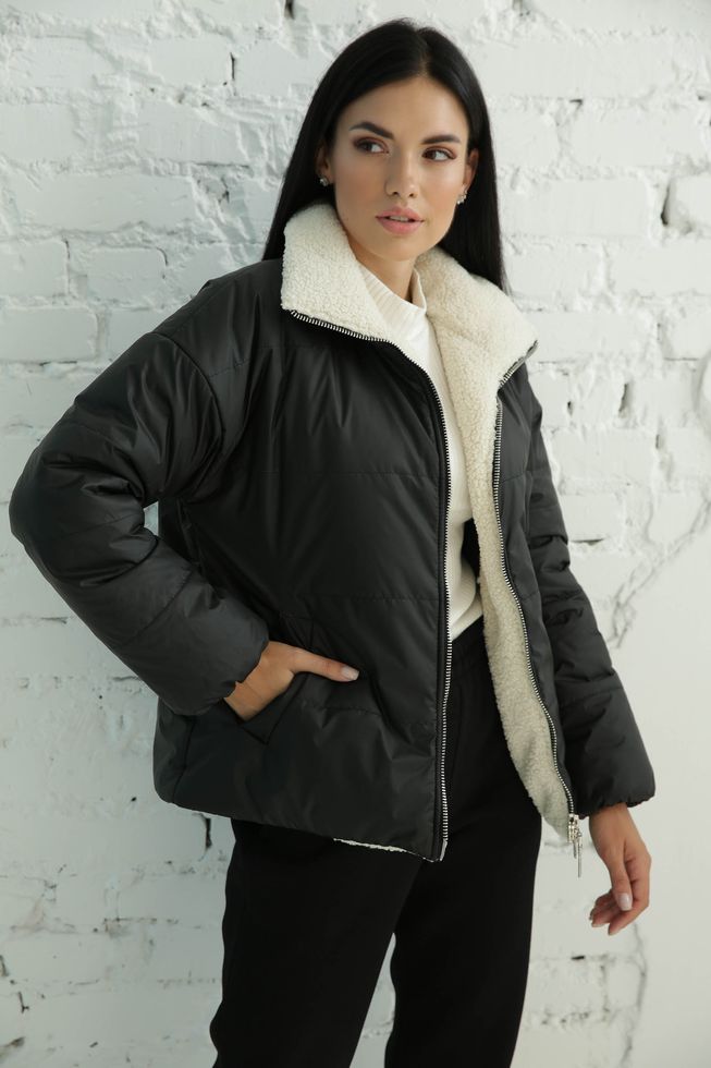 Коротка Жіноча Куртка Єврозима на Блискавці Чорна S-M, L-XL, 2XL-3XL, 2XL-3XL